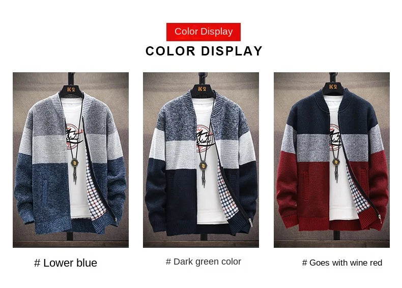 Men's Striped Zip Cardigan Sweater
