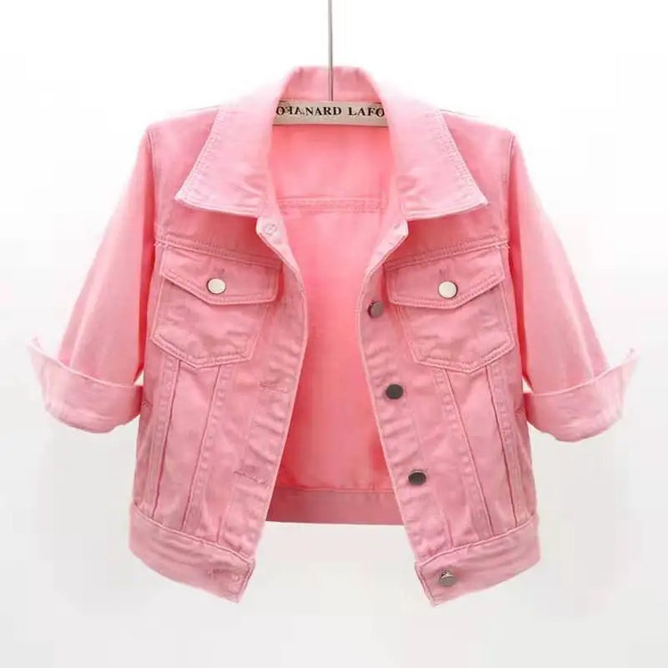 Denim Jacket Women 2023 Three Quarter Sleeves Jean Jacket Woman  Comfortable Denim Coat Chaqueta Vaquera Mujer Veste Jeans Femme