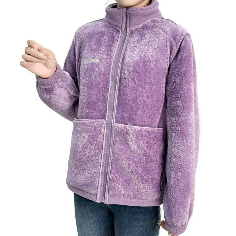 Thickened Fleece Jacket Women's Autumn Winter Casual Loose Windproof Warm Stand Collar Fleece Lined Coat for Mom Outdoor Camp...