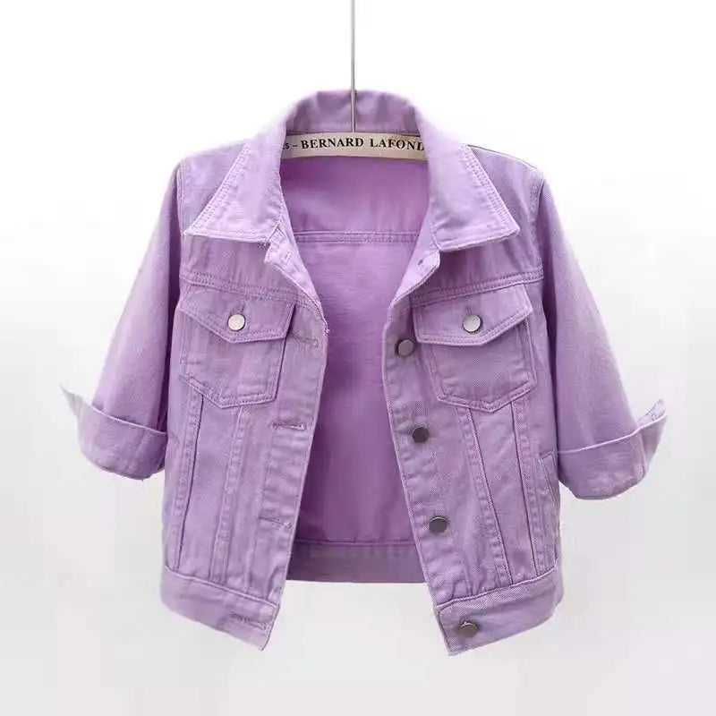 Denim Jacket Women 2023 Three Quarter Sleeves Jean Jacket Woman  Comfortable Denim Coat Chaqueta Vaquera Mujer Veste Jeans Femme