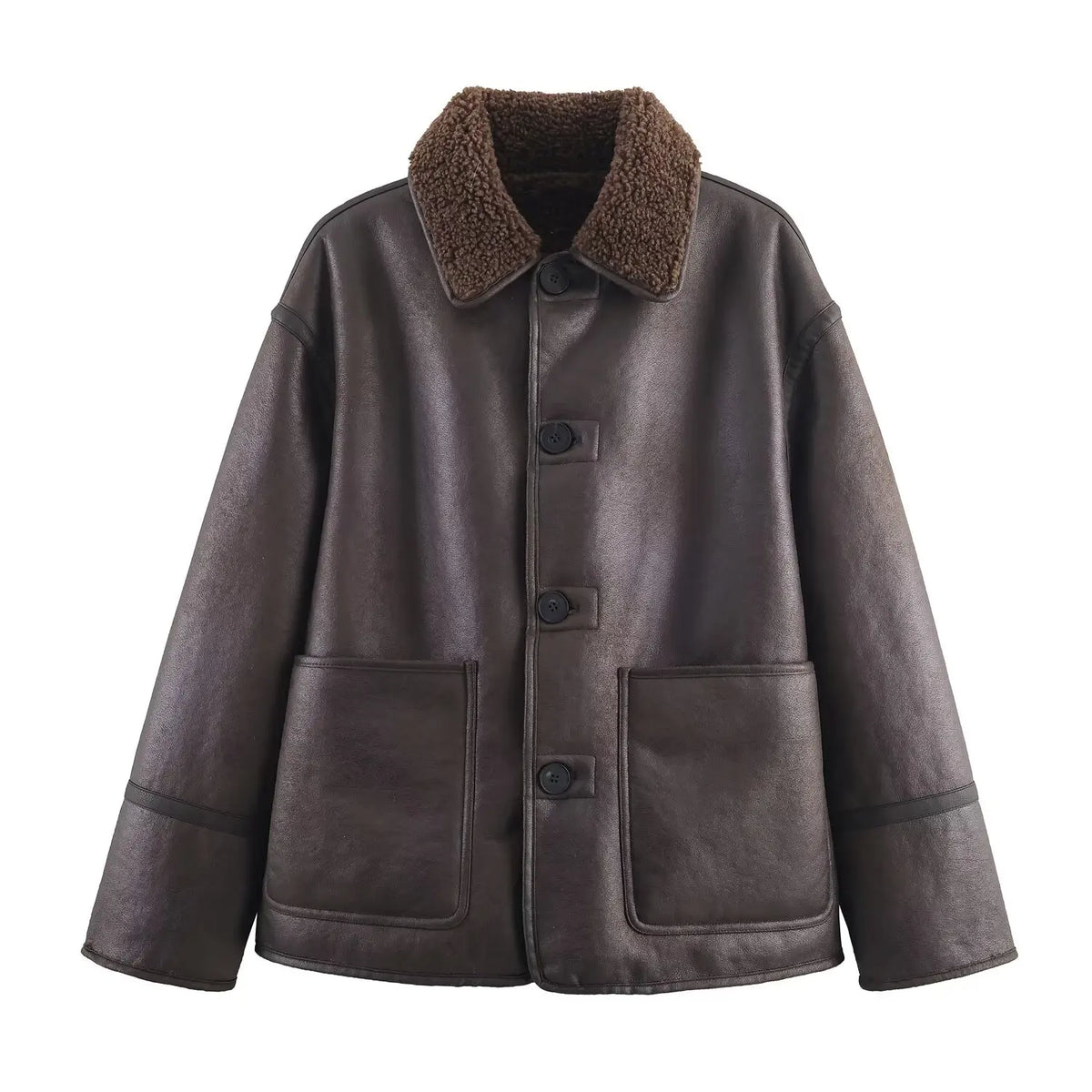 HH Woman Fashion Casual Street Style Jackets Women Lapel Single Breasted Pocket Decoration Coat Long Sleeve Winter Warm Jacket