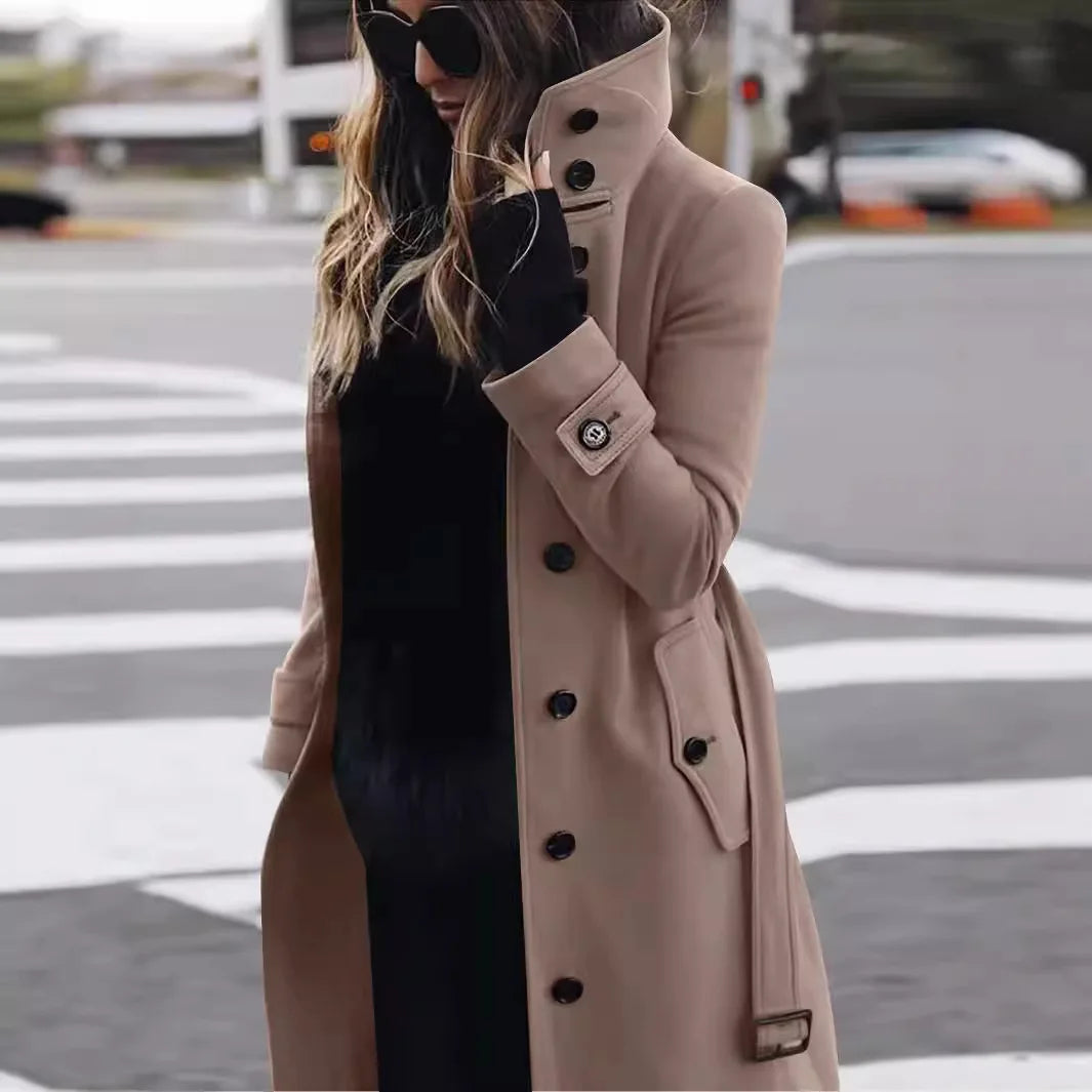 Stand-Collar Midi Coat