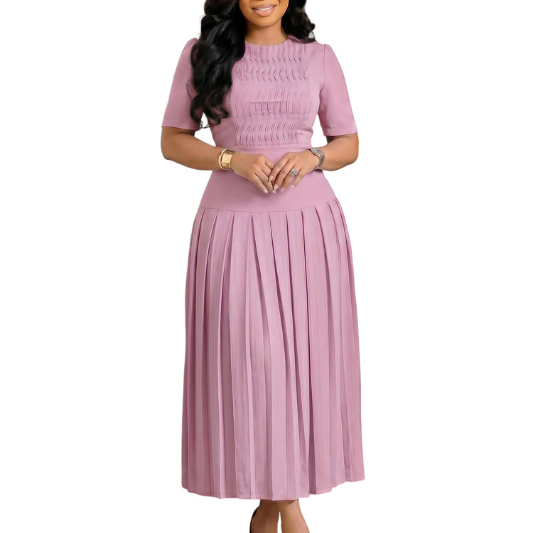 Pleated High-Waist Long Dress