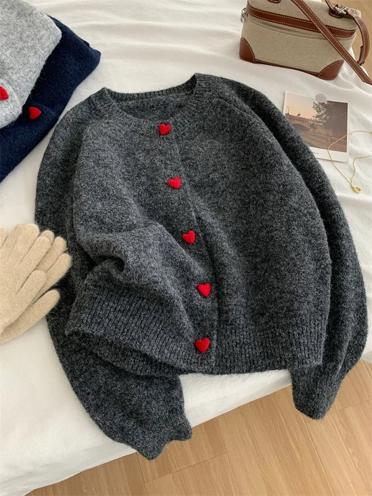 Heart-Buckle Knit Cardigan