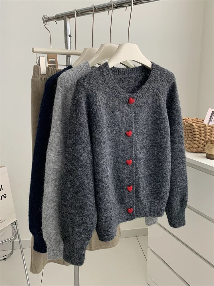 Heart-Buckle Knit Cardigan