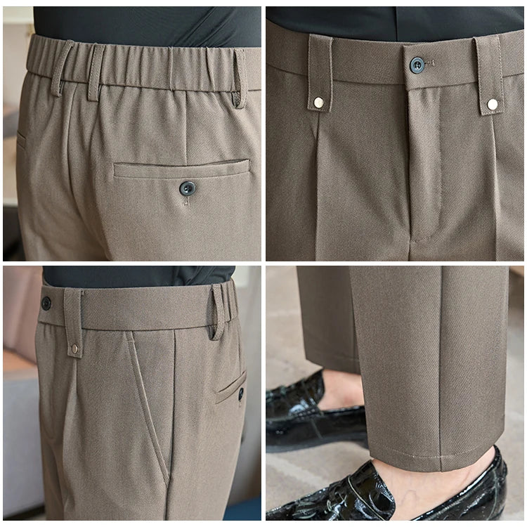 Men's Slim Elastic-Waist Suit Pants