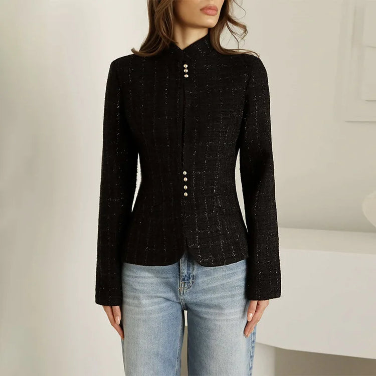 Stand-Collar Slim Blazer Jacket