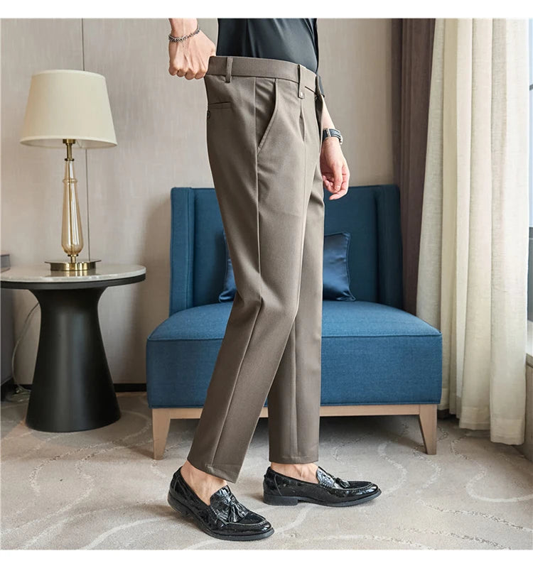 Men's Slim Elastic-Waist Suit Pants
