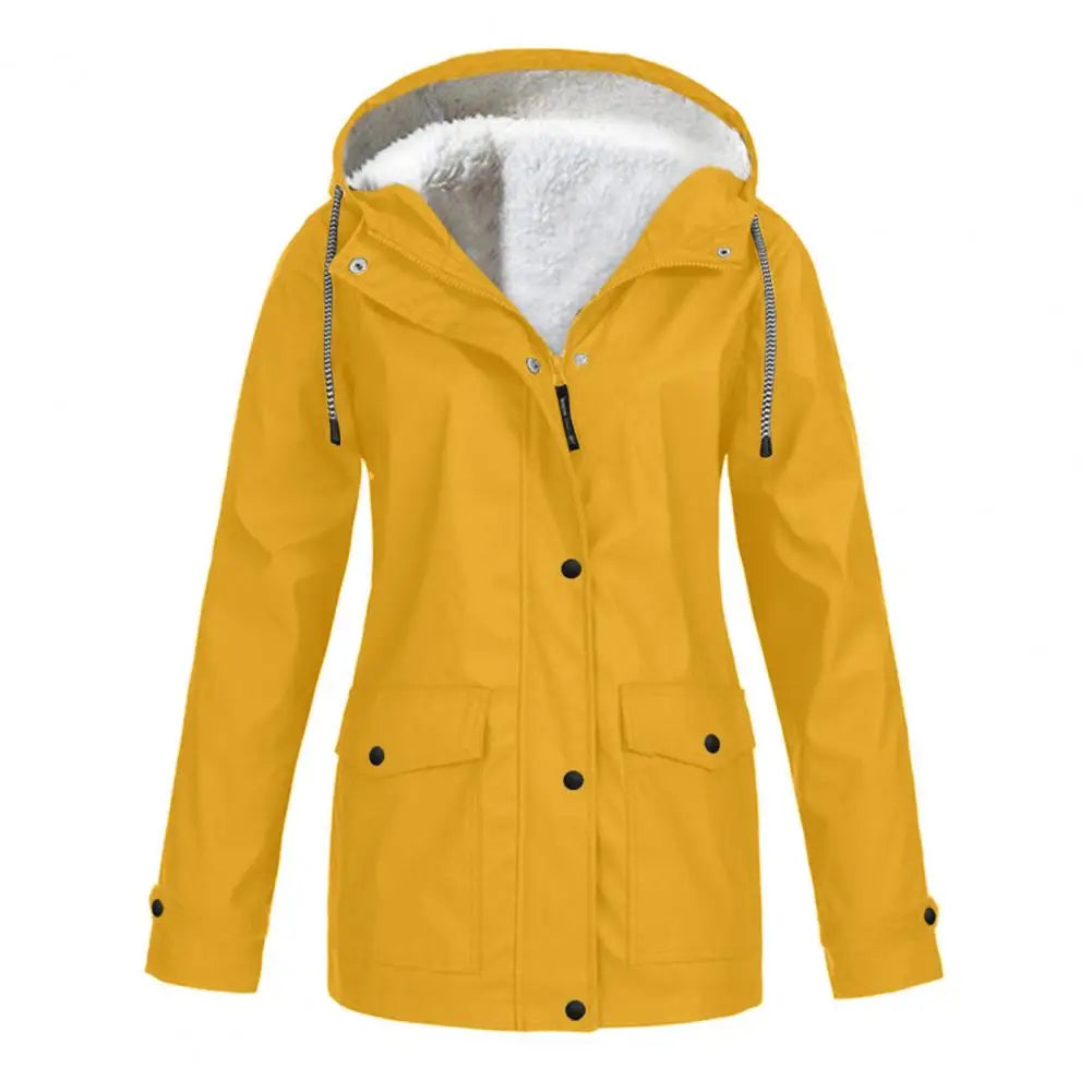 Women Hooded Down Jacket Women’s Winter Coat Fleece-lined Hooded Parka with Press Button Zipper Closure Mid-length Outerwear