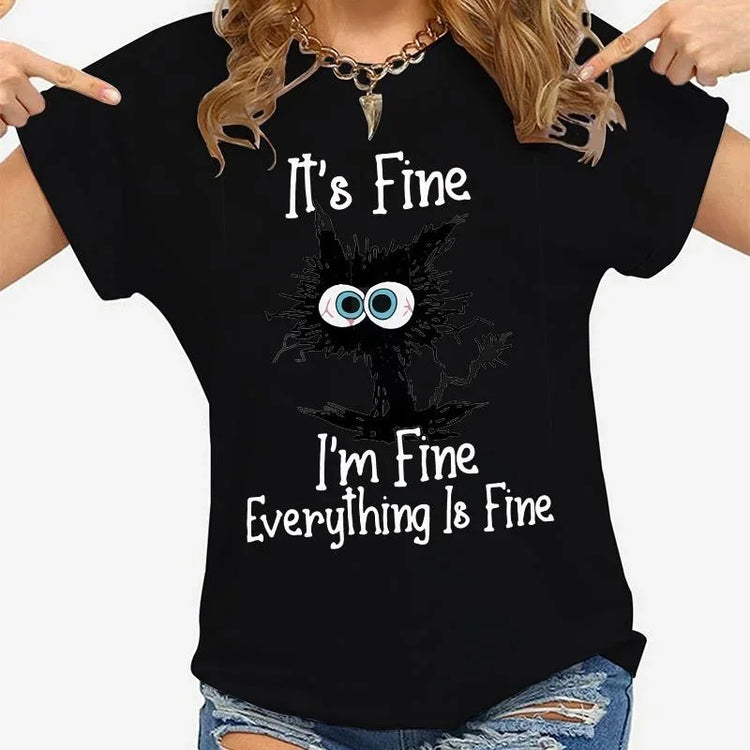 "I'm Fine" Cat Print T-Shirt