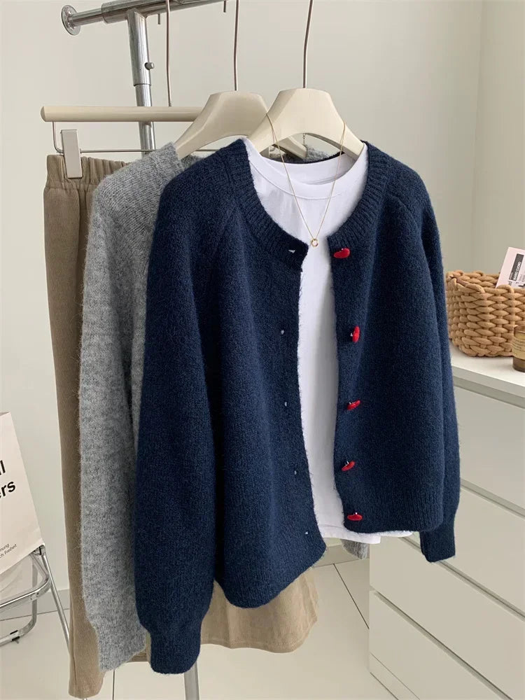 Heart-Button Knit Cardigan