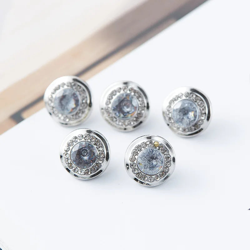 5pcs Fashionable Gemstone Buttons 11.5mm Small Luxurious Metal Shank Buttons Woman's Clothing Decorative Buttons