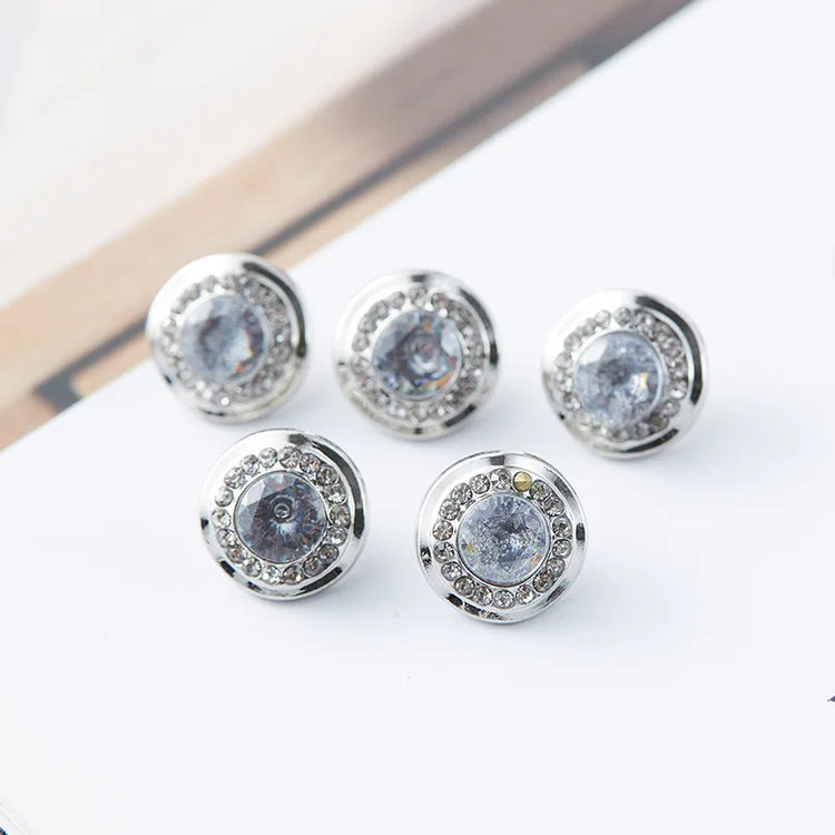 5pcs Fashionable Gemstone Buttons 11.5mm Small Luxurious Metal Shank Buttons Woman's Clothing Decorative Buttons