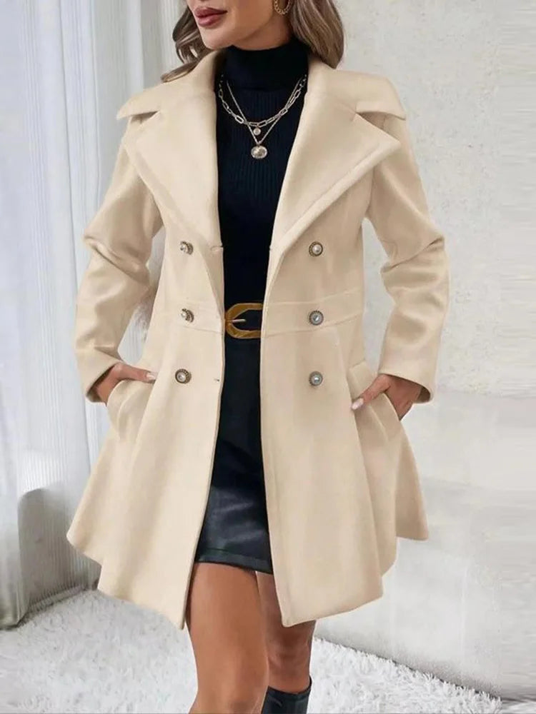 Double-Breasted Wool Blend Coat