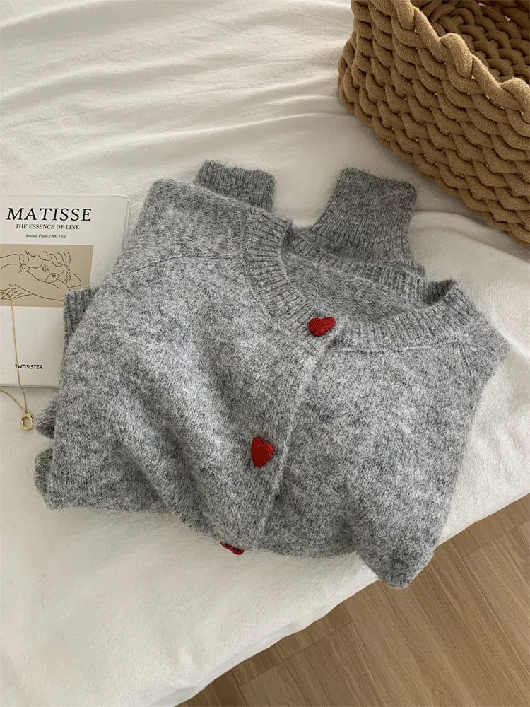 Heart-Button Knit Cardigan