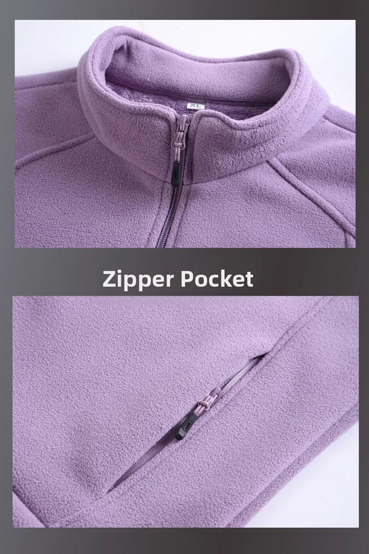 Thickened Fleece Jacket Women's Autumn Winter Casual Loose Windproof Warm Stand Collar Fleece Lined Coat for Mom Outdoor Camp...