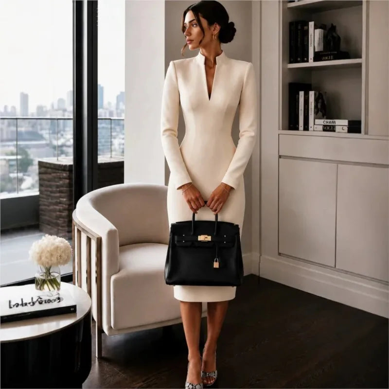 High-Waist Long-Sleeve Dress