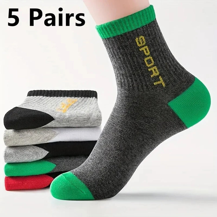 Men's Mid-Calf Sports Socks, 5 Pairs