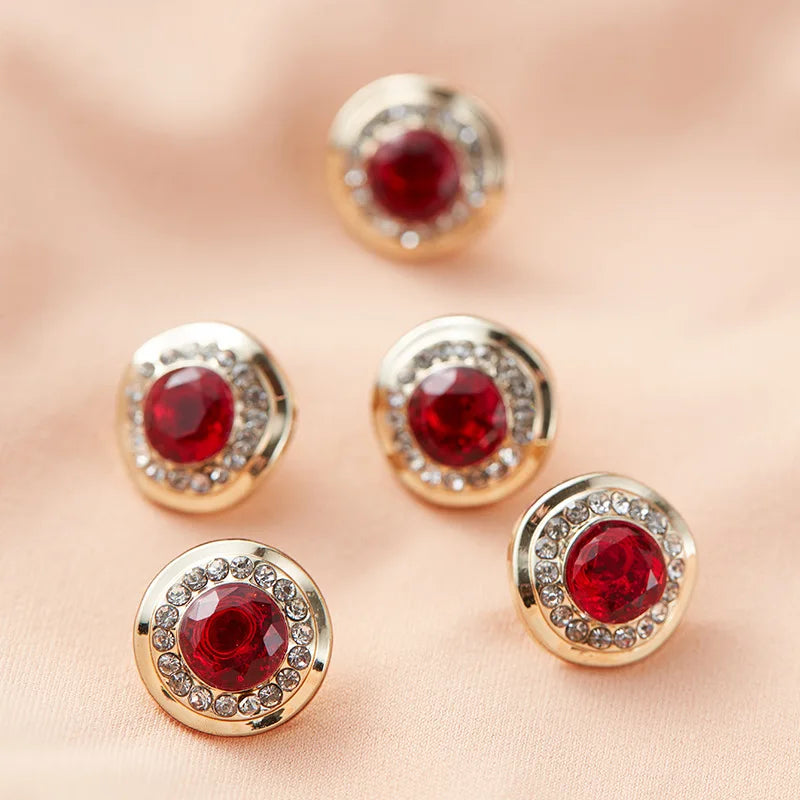 5pcs Fashionable Gemstone Buttons 11.5mm Small Luxurious Metal Shank Buttons Woman's Clothing Decorative Buttons
