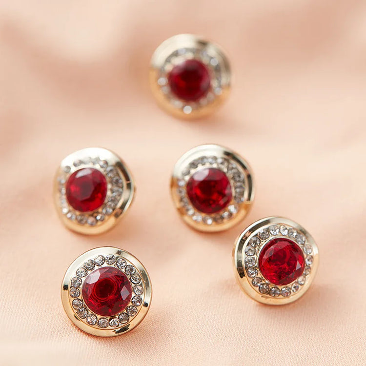 5pcs Fashionable Gemstone Buttons 11.5mm Small Luxurious Metal Shank Buttons Woman's Clothing Decorative Buttons