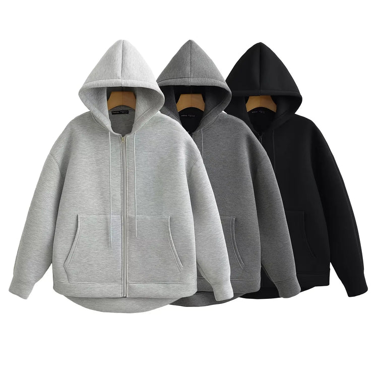 Gray Hooded Zip Jacket