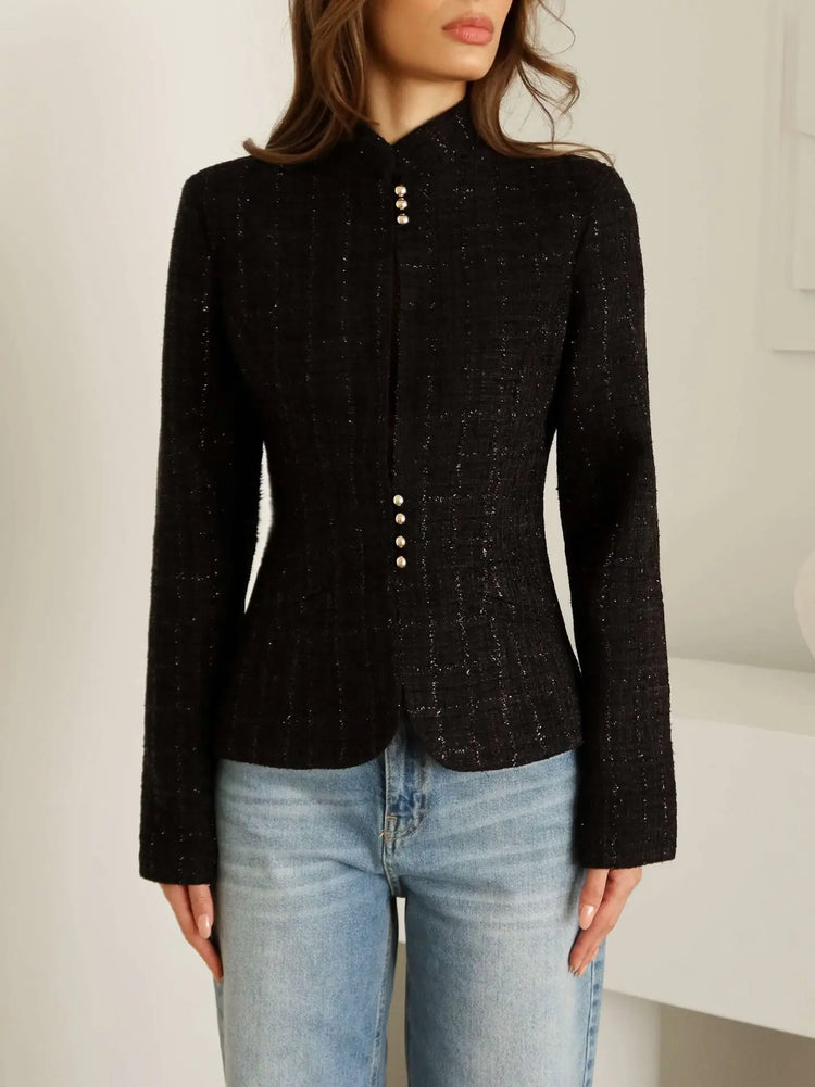 Stand-Collar Slim Blazer Jacket