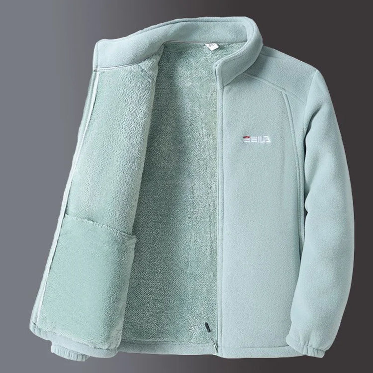 Thickened Fleece Jacket Women's Autumn Winter Casual Loose Windproof Warm Stand Collar Fleece Lined Coat for Mom Outdoor Camp...
