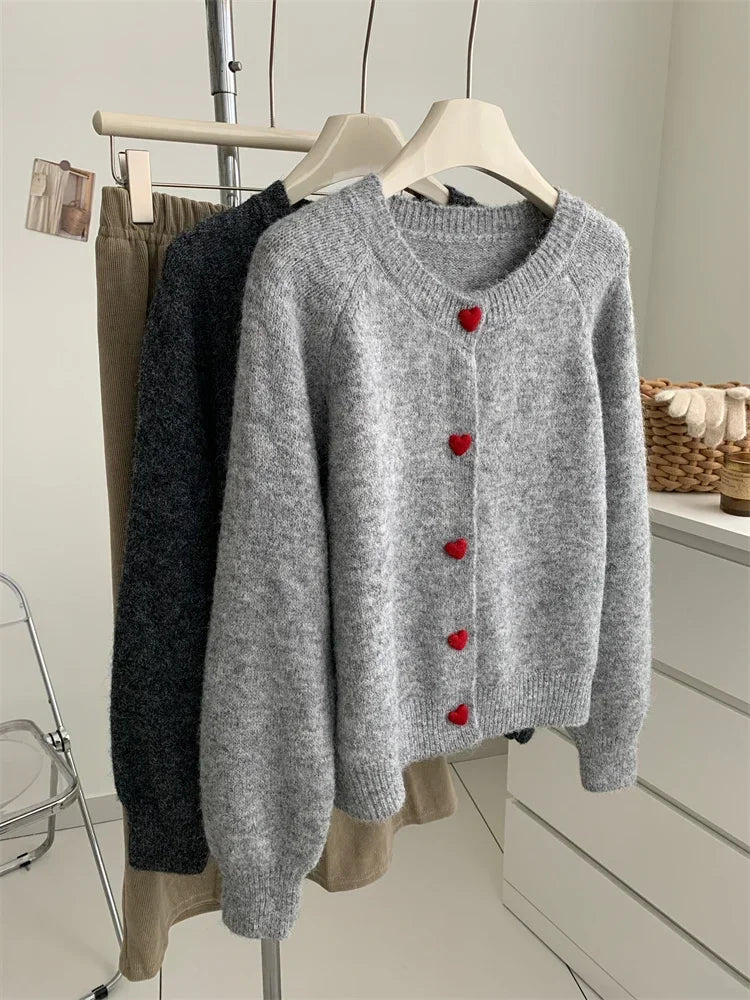 Heart-Button Knit Cardigan