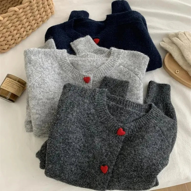 Heart-Buckle Knit Cardigan