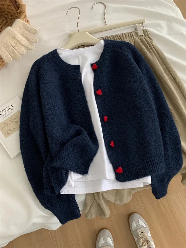 Heart-Button Knit Cardigan
