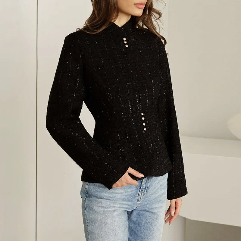 Stand-Collar Slim Blazer Jacket