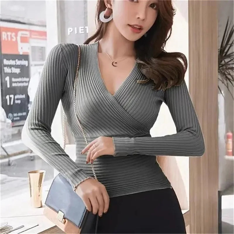 Deep V-Neck Slim Sweater