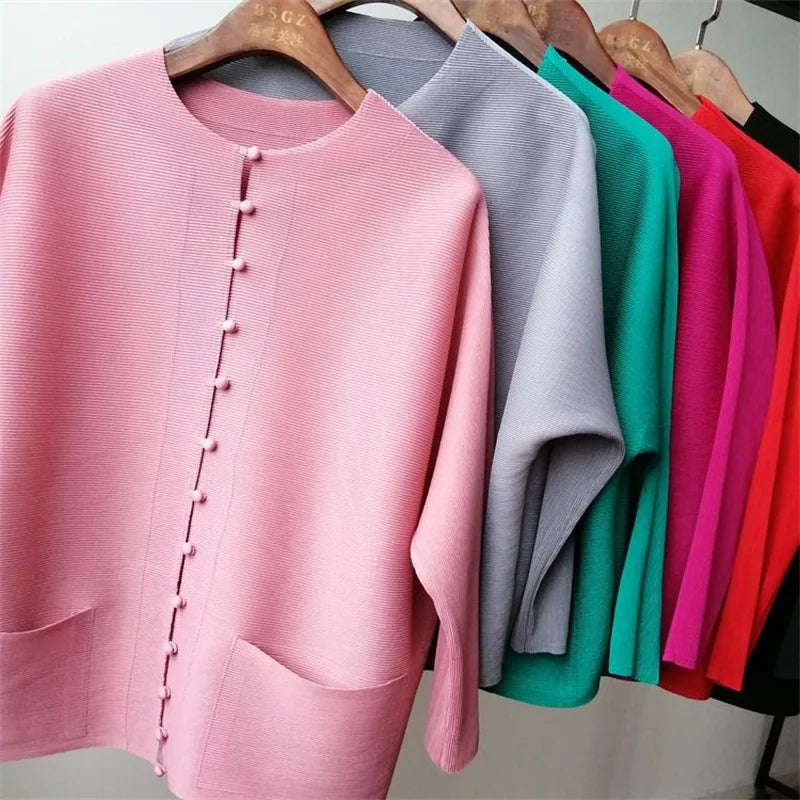 Pleated Bat-Sleeve Cropped Jacket