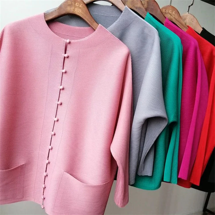 Pleated Bat-Sleeve Cropped Jacket