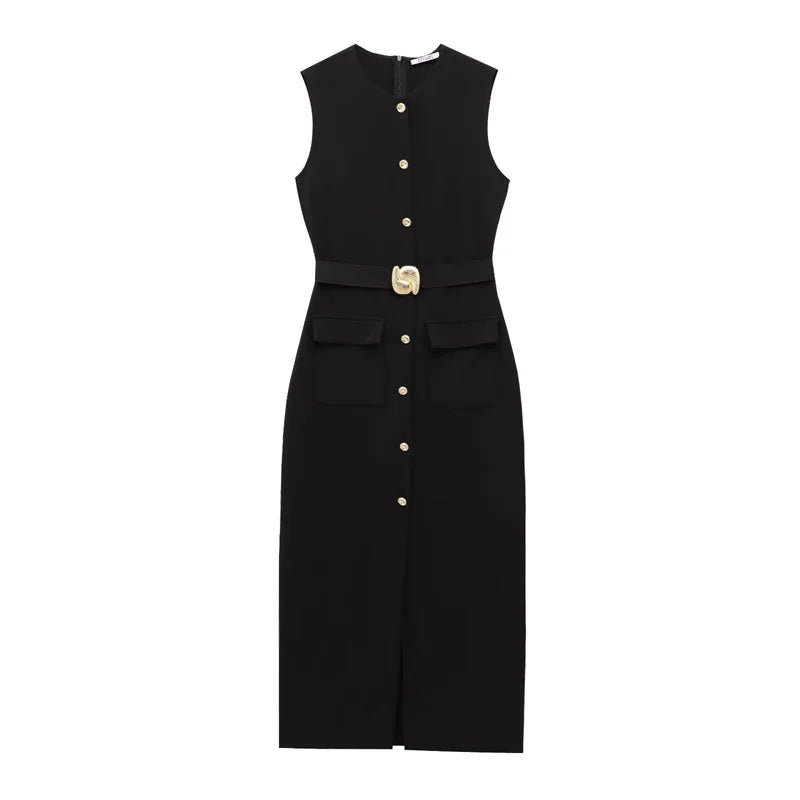 Button-Up Sleeveless Long Dress