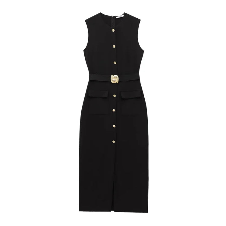 Button-Up Sleeveless Long Dress