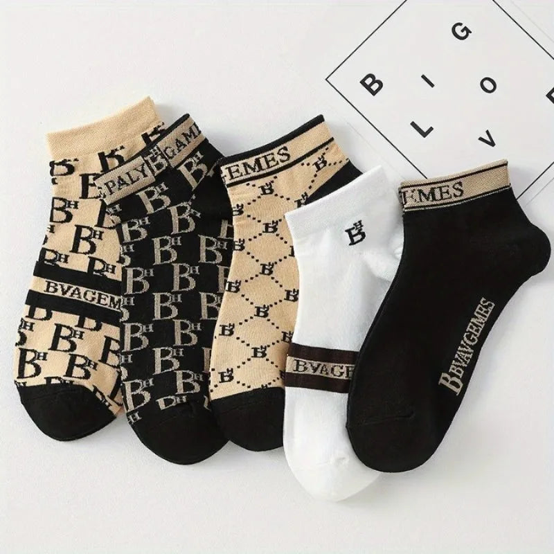 Unisex Letter-Print Sports Socks, 7 Pairs