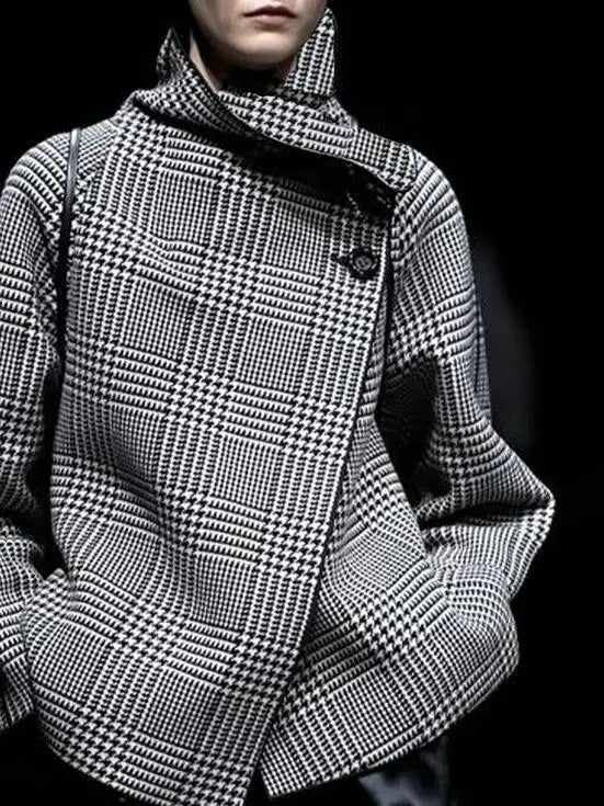 Asymmetric Houndstooth Coat
