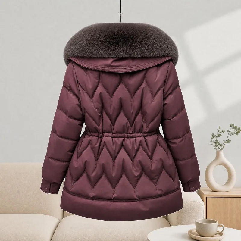 Women's Down Cotton Jacket Winter Coat Large Fur Collar Warm Mid Long Cotton Padded Jacket Female Outerwear Puffer Mujer Coats