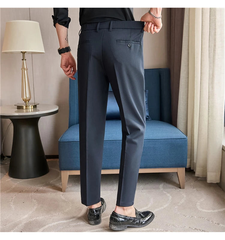 Men's Slim Elastic-Waist Suit Pants