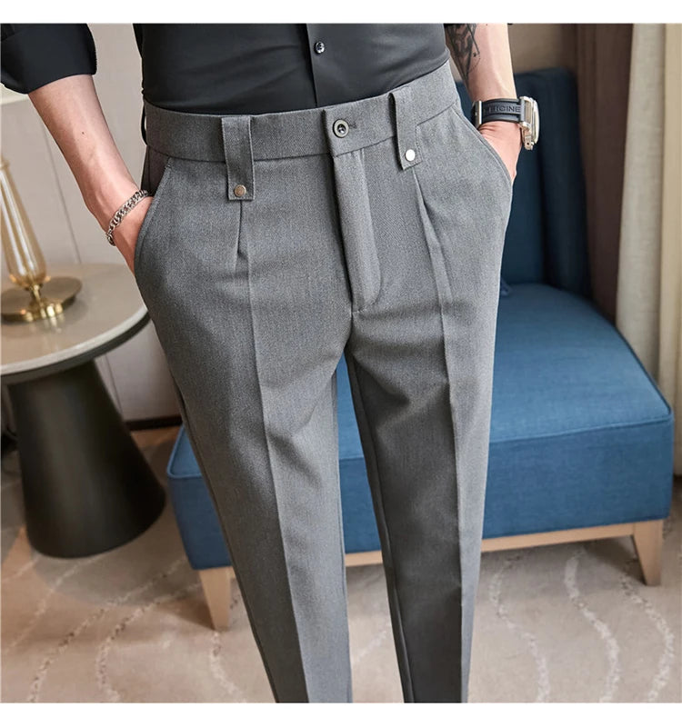 Men's Slim Elastic-Waist Suit Pants