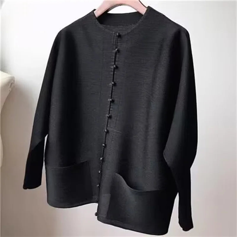 Pleated Bat-Sleeve Cropped Jacket