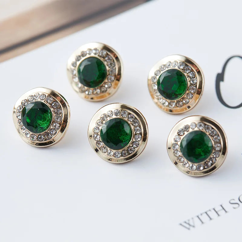 5pcs Fashionable Gemstone Buttons 11.5mm Small Luxurious Metal Shank Buttons Woman's Clothing Decorative Buttons