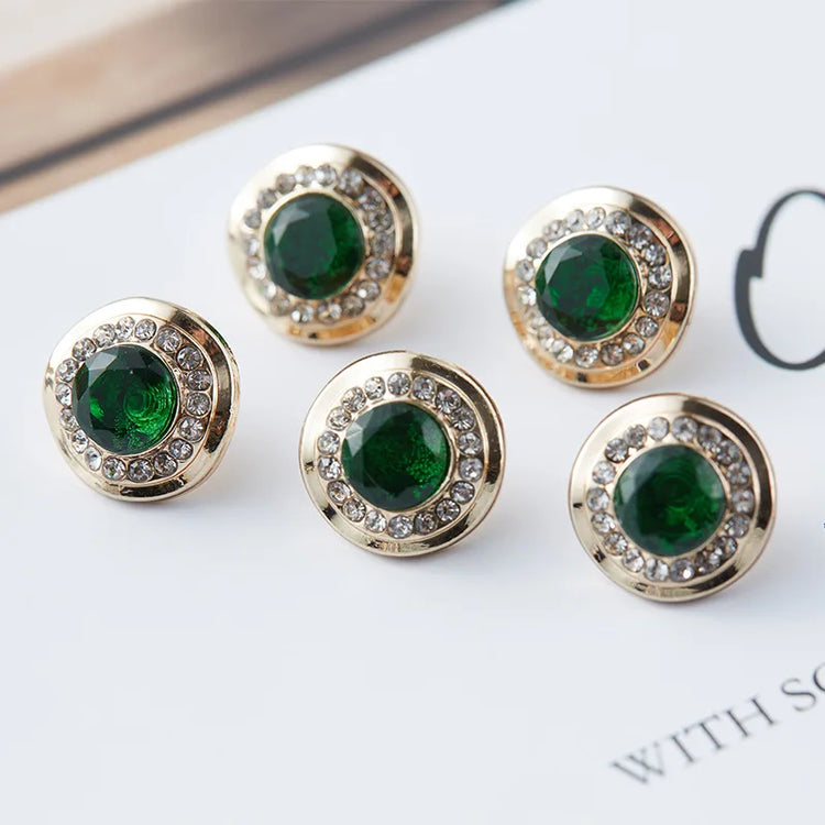5pcs Fashionable Gemstone Buttons 11.5mm Small Luxurious Metal Shank Buttons Woman's Clothing Decorative Buttons