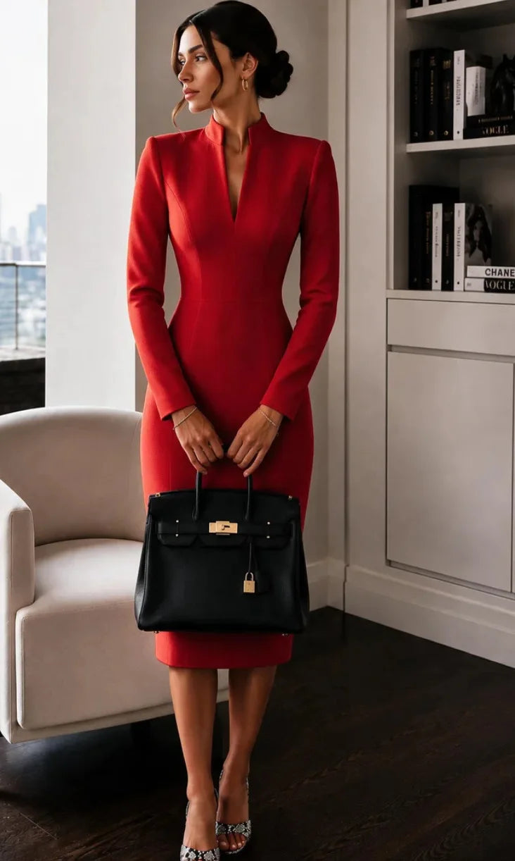 High-Waist Long-Sleeve Dress