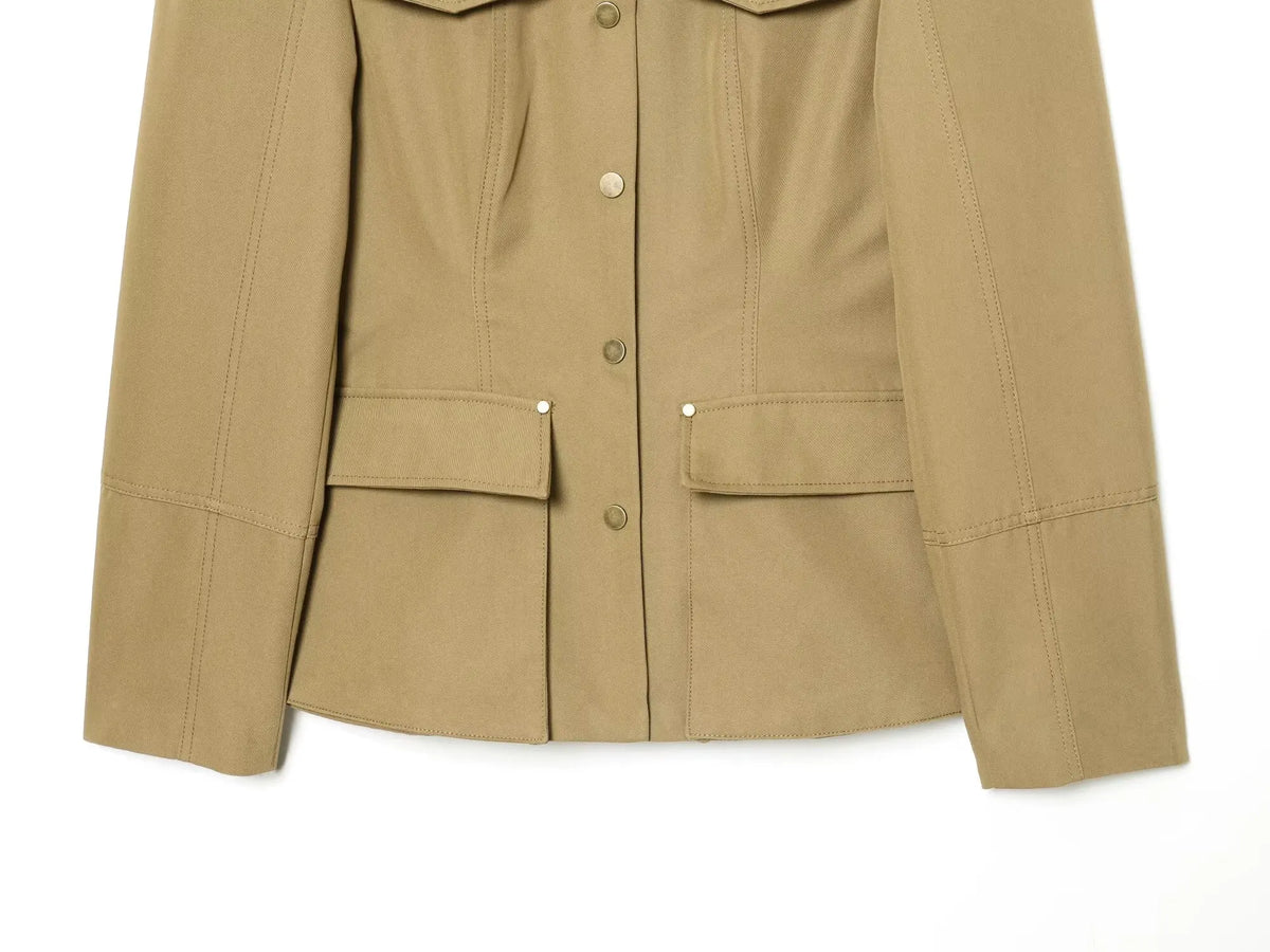 Stand-Collar Single-Breasted Jacket