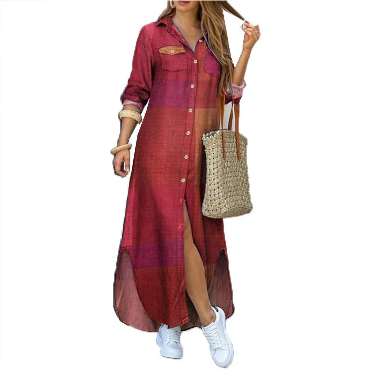 Printed Lapel Shirt Dress