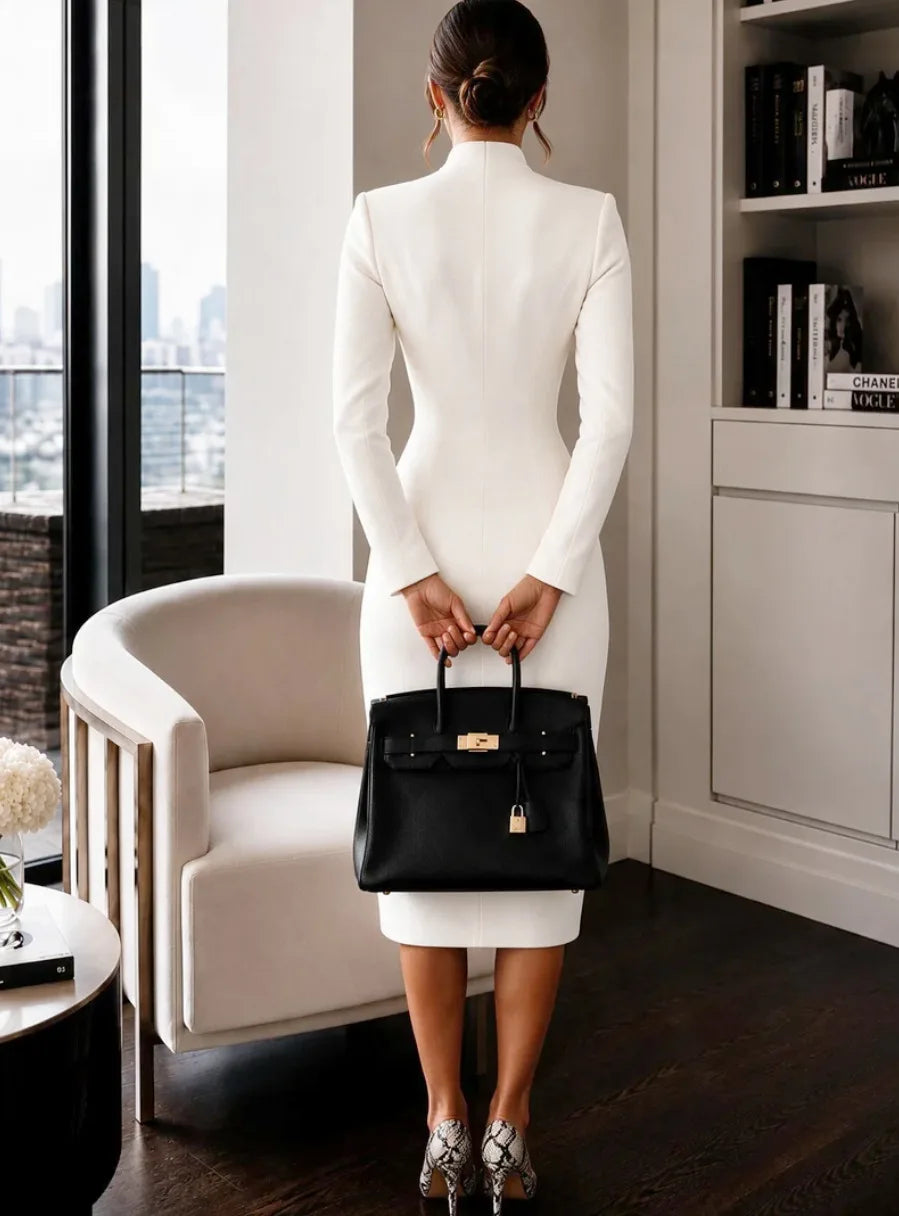 High-Waist Long-Sleeve Dress