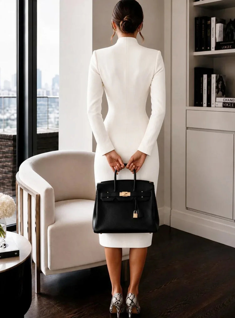 High-Waist Long-Sleeve Dress