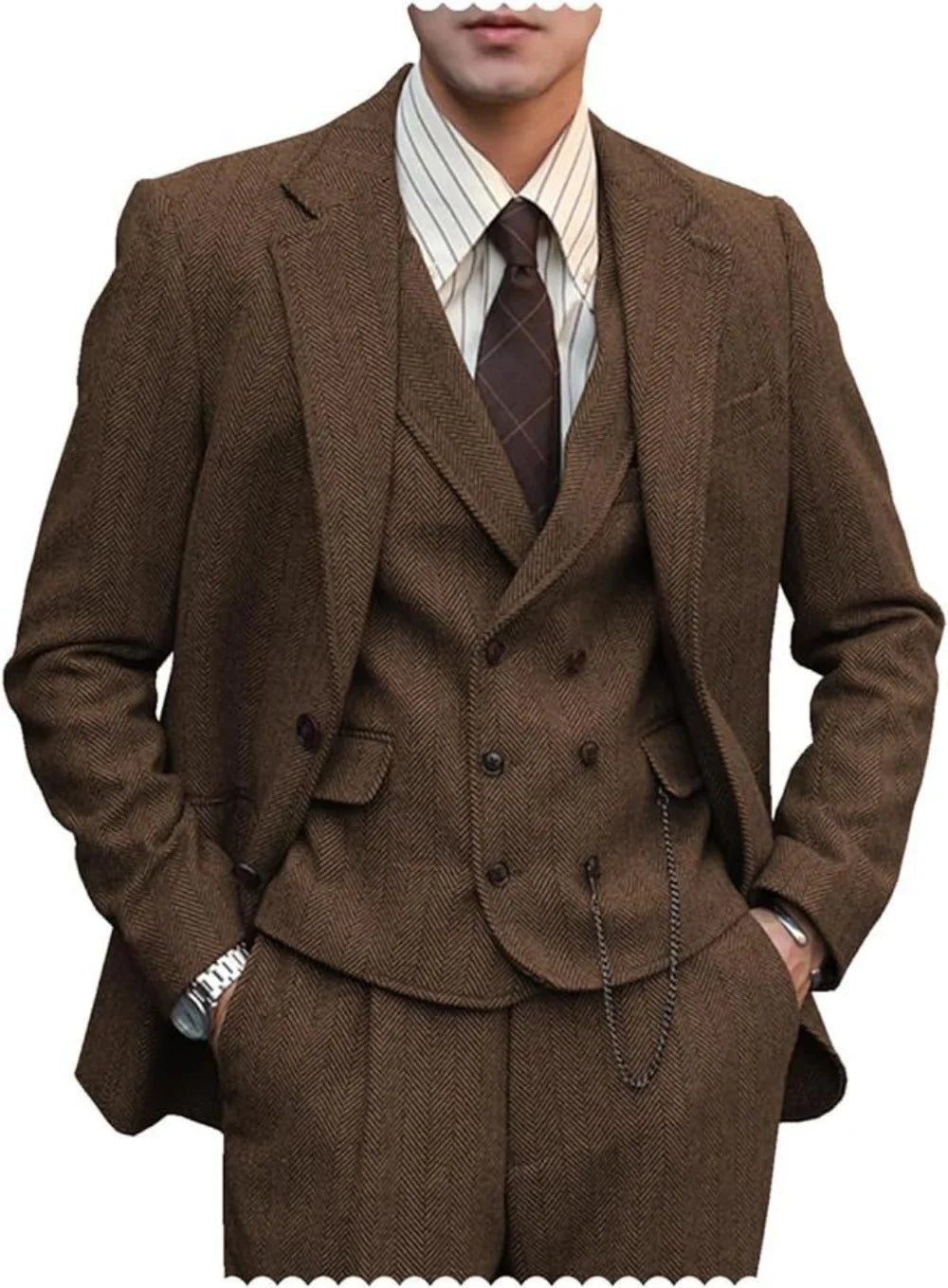 Men's Herringbone Three-Piece Suit